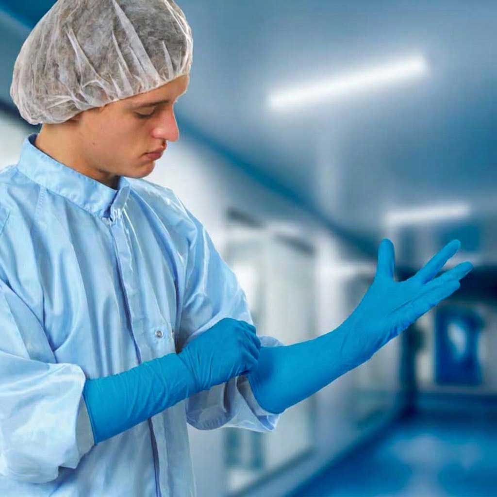 Guantes de nitrilo extralargos 16 pulgadas azul PHARMAAPPS® para cuarto limpio